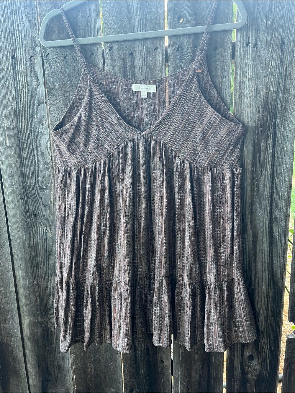 Striped Brown Tiered Spaghetti Strap Mini Dress